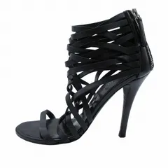 バルマン × ジュゼッペザノッティ BALMAIN × Giuseppe Zanotti レースアップ 編み込み レザー サンダル ジップデザイン ハイヒール 11cmピンヒール シューズ 靴 37/24.0 黒 ブラック レディースのサムネイル