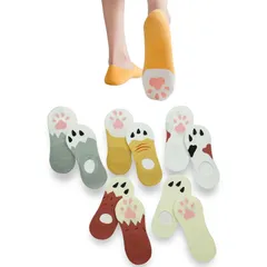 靴下 レディース くるぶし くつ下 ソックス 薄手 春夏秋用 綿 コットン 蒸れない 脱げない かわいい 猫の足 22~25cm 5足セット