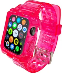 unifiss アップルウォッチ バンド 化粧箱付き コンパチブル 一体型 TPU素材 全面保護ケース( クリアピンク,  38/40mm)