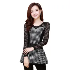 チュニック　Hライン　長袖　フレア　透け感　ラウンドネック　レディース　ブラック