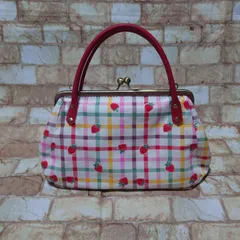 チェック×いちご がま口バッグ  キャスキッドソン生地【ハンドメイド】