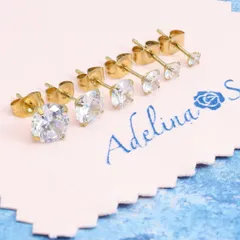 【一粒ピアス 幅4mm 1ペア】[Adelina Style] 3Aジルコニア サージカルステンレス 1粒ピアス 4爪 スタッドピアス 金属アレルギー対応 プレゼント