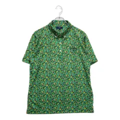 中古 メンズ キャロウェイ Callaway 半袖ポロシャツ LL 緑×黄×白 ボタンダウン 花柄　総柄