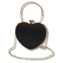 [ALVEIN] パーティーバッグ ハート型 クラッチバッグ がま口 3way ミニバッグ レディース フォーマル ハンドバッグ ショルダーバッグ チェーンバッグ 結婚式 披露宴 (ブラック) [ブラック]