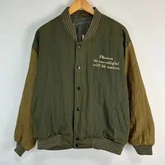 90s スタジャン アワードジャケット 中綿 刺繍 カーキ アースカラー メンズ 古着 ストリート アメカジ ブルゾン