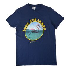 Sサイズ 古着 DELTA Tシャツ ナショナルジオグラフィック ナショジオ フラミンゴ プリント ネイビー