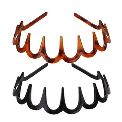【特価商品】コーム付きカチューシャ おしゃれ ヘアバンド 波型髪飾り 2本セット 前髪クリップ 痛くない 固定 カチューシャ 滑り止め 運動用 洗顔用 DFsucces 作業用 男女兼用 (2本セット-黒+カレー)
