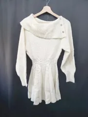 ■ ⊆ NICE CLAUP ナイスクラップ フレア 長袖 膝丈 ニット ワンピース サイズS アイボリー レディース E  【1506250007237】