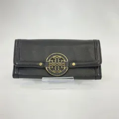 【美品】 TORY BURCH トリーバーチ レザー アマンダ エンベロープ コンチネンタル 長財布 フラップウォレットブラック 黒色 本革 無地 ロゴ ゴールド金具