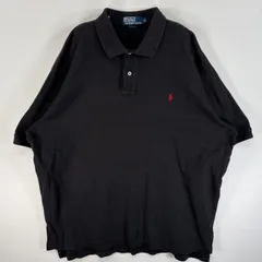 古着 90's/90年代 ポロバイラルフローレン Polo by Ralph Lauren 半袖 ポロシャツ ワンポイント ロゴ 刺繍 2ボタン 大きいサイズ XL  ブラック 無地 メンズ