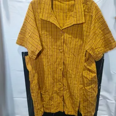 20【リメイク】和柄 古布 変形 トップス チュニック ワンピース チェック米澤綾八丈  羽織 半袖  重ね着  着物地 ハンドメイド  アンティーク ビンテージ 和装 着物 浴衣 手作り 和服  昭和 レトロ 婦人服  一点物 JAPAN 日本 レトロ