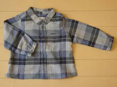 ボンポワン Bonpoint アウトレット 子供服 男の子 シャツ 12M 約 80cm グレー チェック 長袖 秋 冬 ベビー服 ★3 トップス ボーイズ 男児 キッズ ベビー 【中古】 ユーズド リサイクル 古着 子ども服 こども