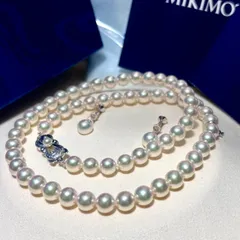 【テリ最強/K18】MIKIMOTO/ミキモト あこや真珠 パール ネックレス イヤリングセット Mチャーム 約6.5mm-7mm シルバー金具 28g 43.5cm アコヤ 本真珠