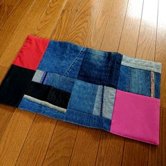32☆USEDデニムリメイク マルチカバー 32×57センチ ランチョンマット ジーンズリメイク☆