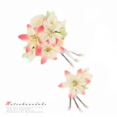 特別セール価格 髪飾り 成人式 振袖 袴 花 2点セット 白 ピンク コーラルピンク ゴールド 大特価 ちりめん ビラ簪 ビーズ ライ No.8-0870