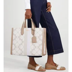 kate spade new york ケイトスペードニューヨーク バッグ　オーバーサイズ スペードフラワー ジャカード ストライプ マンハッタン ラージ トート トートバッグ ブラウン　国内正規店品