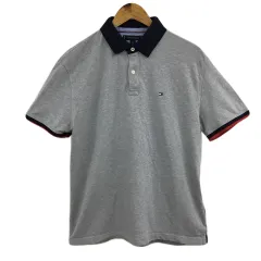 トミーヒルフィガー TOMMY HILFIGER ポロシャツ プルオーバー ロゴ 刺繍 半袖 L/G グレー 紺 ネイビー