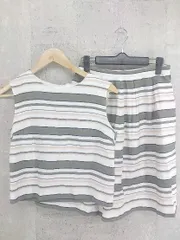 ◇ NATURAL BEAUTY BASIC ボーダー ノースリーブ カットソー 膝丈 スカート セットアップ M カーキ ホワイト ピンク *  【1002799915915】のサムネイル