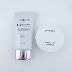 ベースメイクセット：d'Alba ダルバ トーンアップサンクリーム パープル / ETVOS ミネラルUVパウダーX スノーホワイト