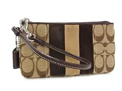 ■美品■ COACH コーチ シグネチャー ストライプ キャンバス×スエード リストレット メイクポーチ マルチケース ブラウン系 DH6850