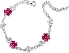 JIANGXIN シルバー925 女性に人気 ブレスレットハート四つ葉のクローバー ユニーク デザイン 7月 誕生石 ルビー誕生日 記念日 プレゼント クリスマスギフト( 7月 誕生石 ルビー,  ワンサイズ)