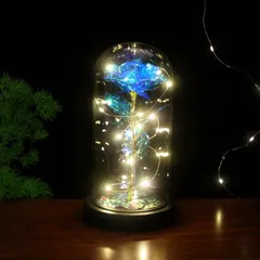 フラワーライト 枯れない花 光る花 造花 バラ ForeverFlowers 結婚記念日 プレゼント 妻 彼女 バレンタイン ホワイトデー 誕生日 母の日 クリスマス 電池7号 (ロイヤルブルー)