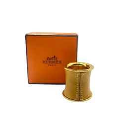 美品 HERMES エルメス スカーフリング レザー ゴールド 筒型 ブラウン ゴールド 金色