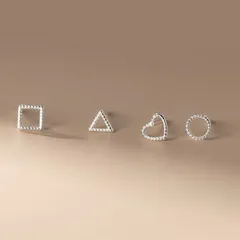 b-0268 ピアス ハート スクエア リング シンプル トライアングル 金属アレルギー シルバー 小さめ ミニ シルバー925 アレルギー対応 20G 小さいピアス ハートピアス つけっぱなしピアス シンプルピアス セカンドピアス アレルギー対応ピアス 仕事