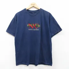L/古着 半袖 ビンテージ Tシャツ メンズ 00s ノースカロライナ 刺繍 クルーネック 紺 ネイビー 25jul24 中古