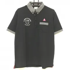 ★値下げ★【新品】ルコック 半袖ポロシャツ 黒×白 襟・袖口チェック ボタンダウン メンズ L ゴルフウェア le coq sportif