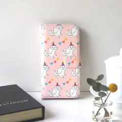 ＜iPhone系①＞パーティ猫の手帳型スマホケース／ピンク