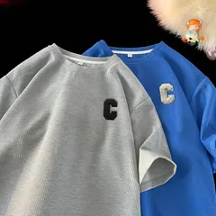 シャツ 半袖 メンズ ワッフル 刺繍入り 半袖シャツ トップス 夏 ゆったり カットソー クルーネック 吸汗 通気性 軽量 快適 薄手 インナー 涼しい 肌触り ルームウェア 部屋着HZQ4522