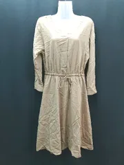 ◇ NATURAL BEAUTY BASIC Vネック 裏地 ウエストゴム 腰紐調節 長袖 膝丈 ワンピース サイズM ブラウン レディース E  【1310300047681】