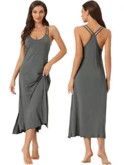 cheibear パジャマドレス ランジェリー ルームウェア スリップ ベビードール キャミソール ミディ ナイトガウン レディース グレー XL