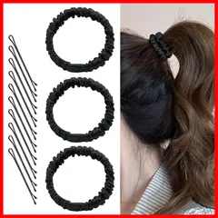 シルク ヘアゴム ヘアゴム 3個セット 100%天然シルク SUOKOMR 6A級 22匁採用 ヘアピン10個 レディース ヘアアクセサリー ヘアー ゴム 摩擦軽減 静電気防止 髪に優しい 跡がつかない 髪ゴム 高弾性 シュシュ おしゃれ 大人 女性 (ブラッ