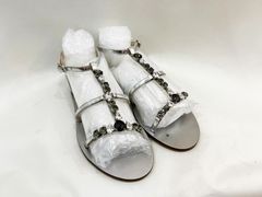 MyFerragamo/フェラガモ ビジューストラップフラットオープンサンダル シルバー レディース サイズ6 クロスストラップ USED