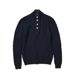 GRAN SASSO グランサッソ / プルオーバー ニットセーター スタンドカラー ケーブル編み ミドルゲージ ヴァージンウール カシミヤ ダークネイビー 399666のサムネイル
