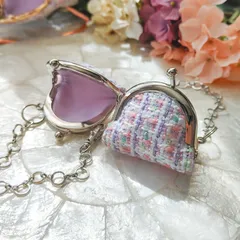No.294『高品質ツイード♡紫陽花④　ミニがま口チャーム』　バッグチャーム　アクセサリーケース　ピルケース　コインケース　小銭入れのサムネイル