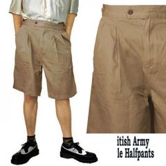 ハーフパンツ 英国 アーミー ハーフ パンツ レトロ ベージュ ツータック ワイド ミリタリー ショートパンツ 短パン モード ユニセックス ロック パンク ファッション ストリート ミドル シニア エージ 大人 40代 50代 60代 中高年 涼しい 春 夏