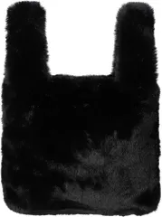 HARGIO(ハルジオ) ファーバッグ トートバッグ レディース ハンドバッグ ニットバッグ ボア 黒 白 茶 韓国 おしゃれ 可愛い バック トレンド プレゼント(ブラック)