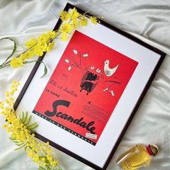 ＜1955 広告＞Scandale スキャンダル ポスター ヴィンテージ ビンテージ アートポスター 額付 フレーム付き インテリア モダン おしゃれ かわいい 壁掛け フランス ポップ  赤 小鳥