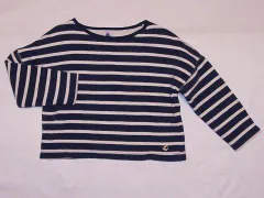 プチバトー petit bateau アウトレット 子供服 女の子 4歳 約 100cm 長袖 トレーナー ボーダー グレー 白 裏起毛 防寒 秋 冬 ★3 トップス ガールズ 女児 キッズ 【中古】 ユーズド リサイクル こども