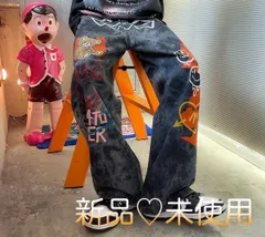 【大人気】ストリート ヒップホップワイド ロングデニム 落書き風