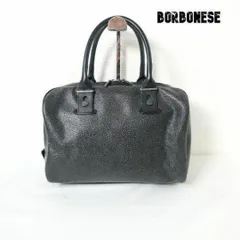 ボルボネーゼ BORBONESE ミニボストンバッグ ハンドバッグ ウズラ柄 レザー 底鋲 グレー×ブラック レディース