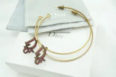 クリスチャン ディオール フープピアス スウィング ロゴチャーム ラインストーン 金 ゴールド Christian Dior 3583j