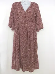 ◇ riche glamour リシェグラマー 総柄 七分袖 ロング ワンピース サイズM ベージュ ボルドー レディース  【中古】 【1206130010325】