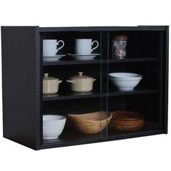 【特価セール】ガラス扉 ブラック 可動棚 幅60×奥行29×高さ44cm 組立品 キッチン収納 食器棚 99699 不二貿易