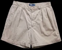 90s メキシコ製 ポロ ラルフローレン ANDREW SHORT ツータック コットン チノ ショートパンツ ベージュ 33★134 ショーツ オールド