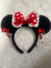 ディズニー　ミニーちゃん　イヤリングカチューシャ　ドットリボン　 レース