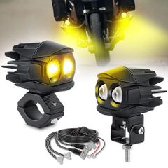 バイクフォグランプ led 12V/24V 2色 白+黄 4つモード 6Dレンズ 60W 20000LM 1.5mスイッチ付き 2個セット 双眼レンズ